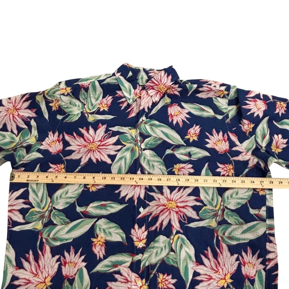 Polo Ralph Lauren Mens XLT Seersucker Floral Button Down Shirt NavyBlue Tropical